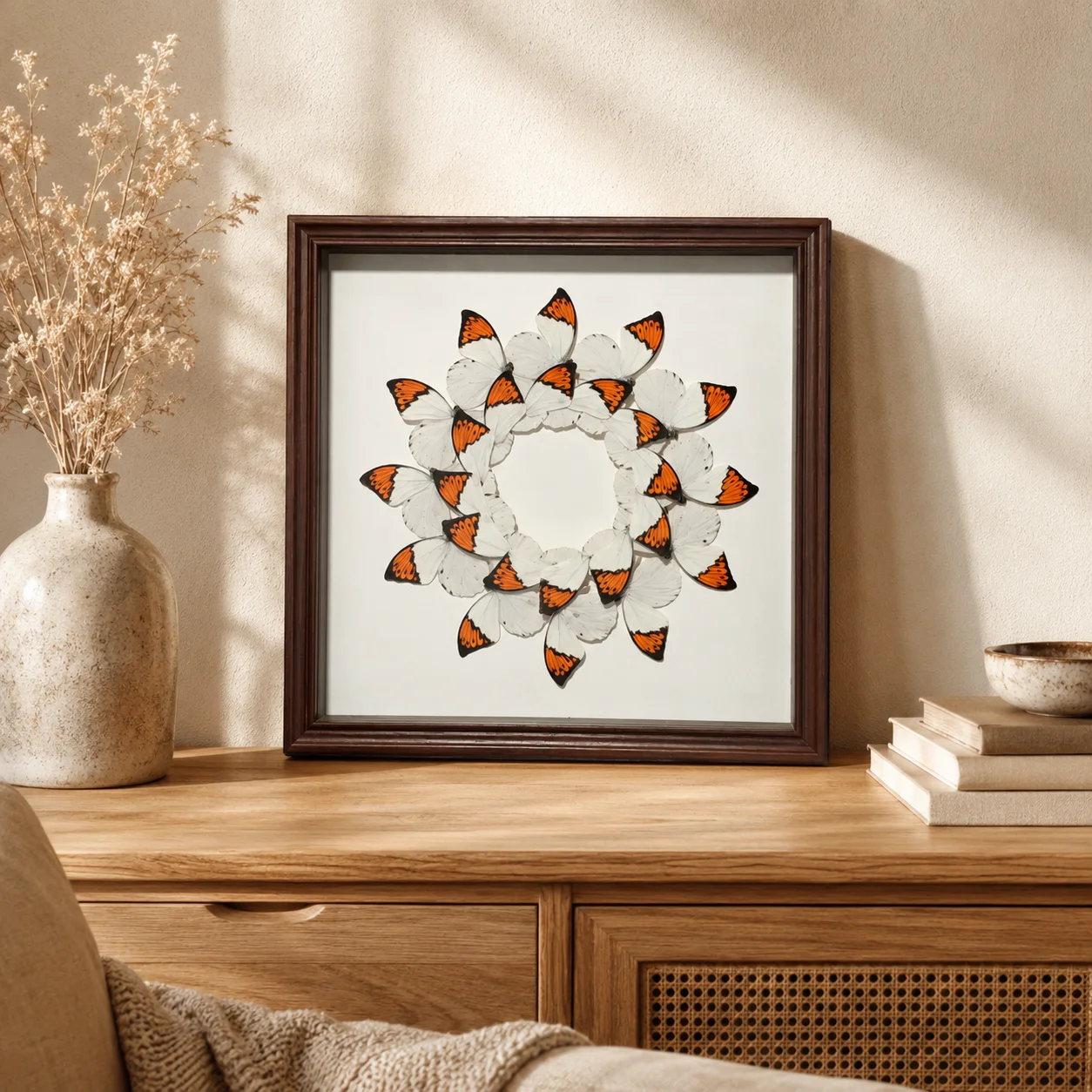 Hebomoia Glaucippe Butterfly Box,12 Butterflies Swirling Circular Wreath Art,Square Wall Ornament for Collection & Gifting - view 4