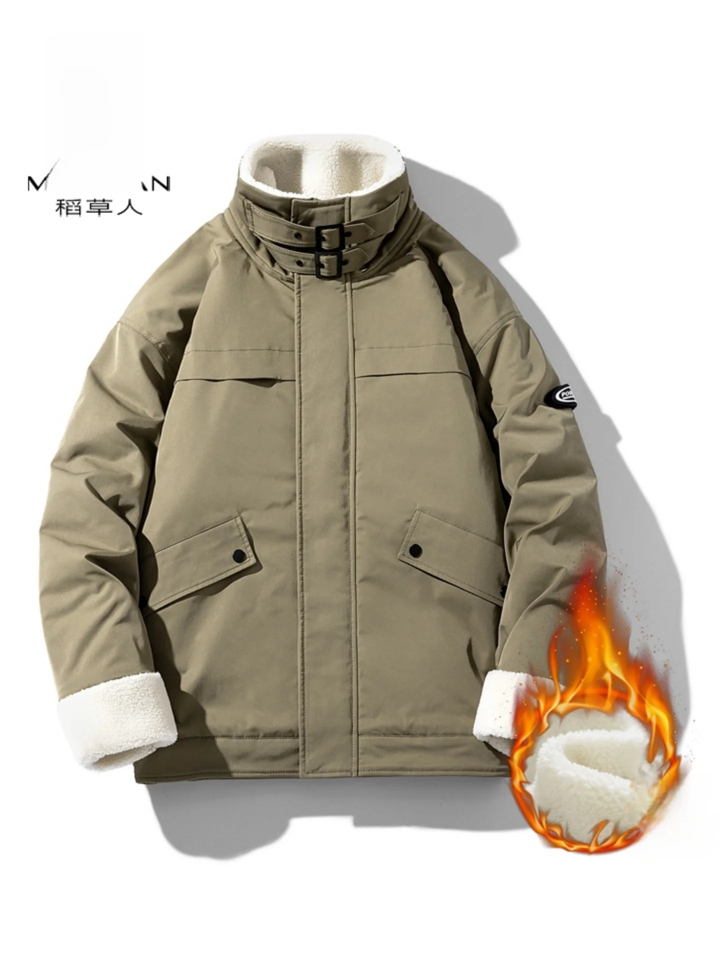 

Thiened Lamb Velvet Cotton Jaet Men's Winter Coat Stand Collar Windproof Warm Women's Sle Cotton Padded Outerwear