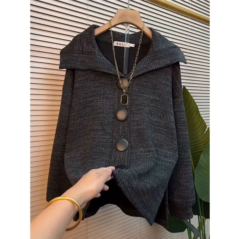 Giacca maglione cardigan a maniche lunghe con risvolto allentato di fascia alta autunno e inverno per donna