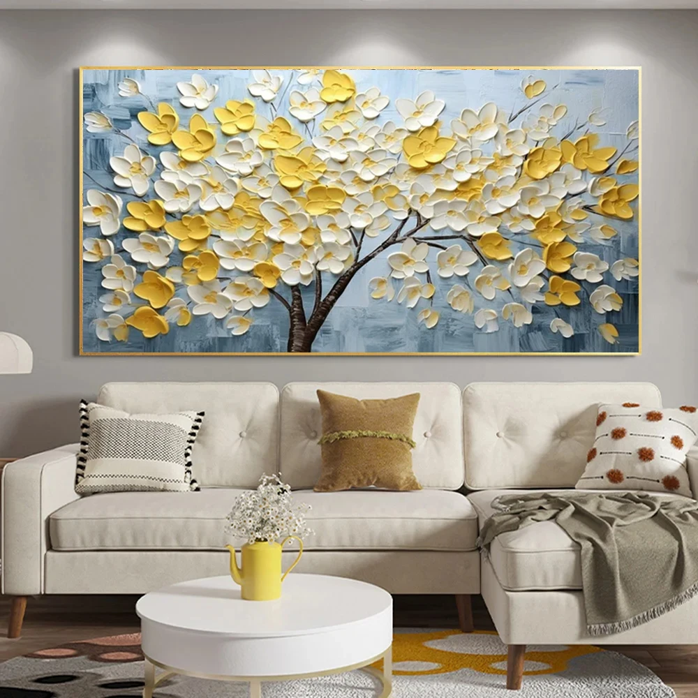 Abstract golden tree of life canvas painting, lucky wealth tree poster print, bohemian style, living room home decor, unframed