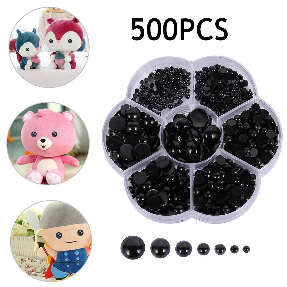 500Pcs Doll Making Eyes 3-12mm Reusable Plastic Button Crafts Safety Eyes for Bear Soft Toy Stuffed Animal Doll DIY Accessories