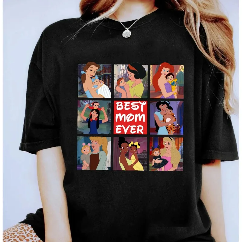 Disney Princess Mom Shirt Pure Cotton T-shirt Four Seasons New Style Unisex Casual Fashion Streetwear