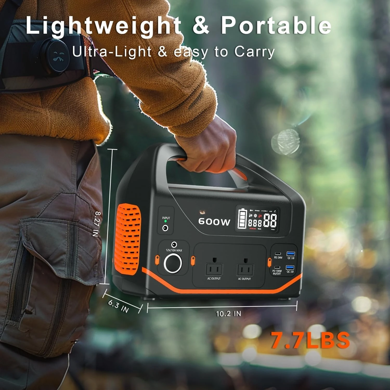 Portable Power Station 600W 293Wh Camping Lithium Battery, Portable Generator for Home Use Emergency Power Station Backup