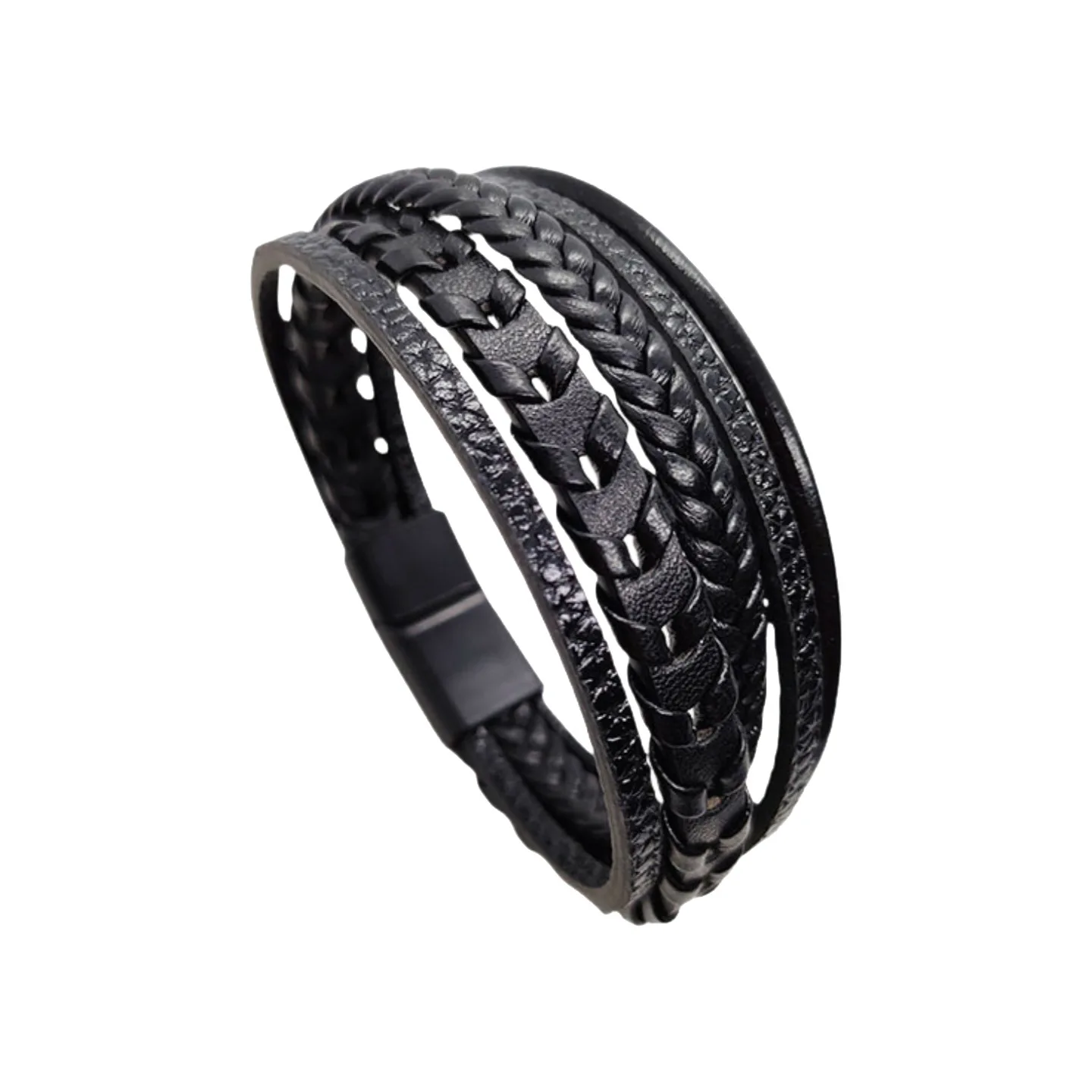 Exquisite Hand-woven Multi-layer Bracelet Vintage Leather Perforated Weaving Bracelets Magnetic Clasp Bangle Fashion Jewelry