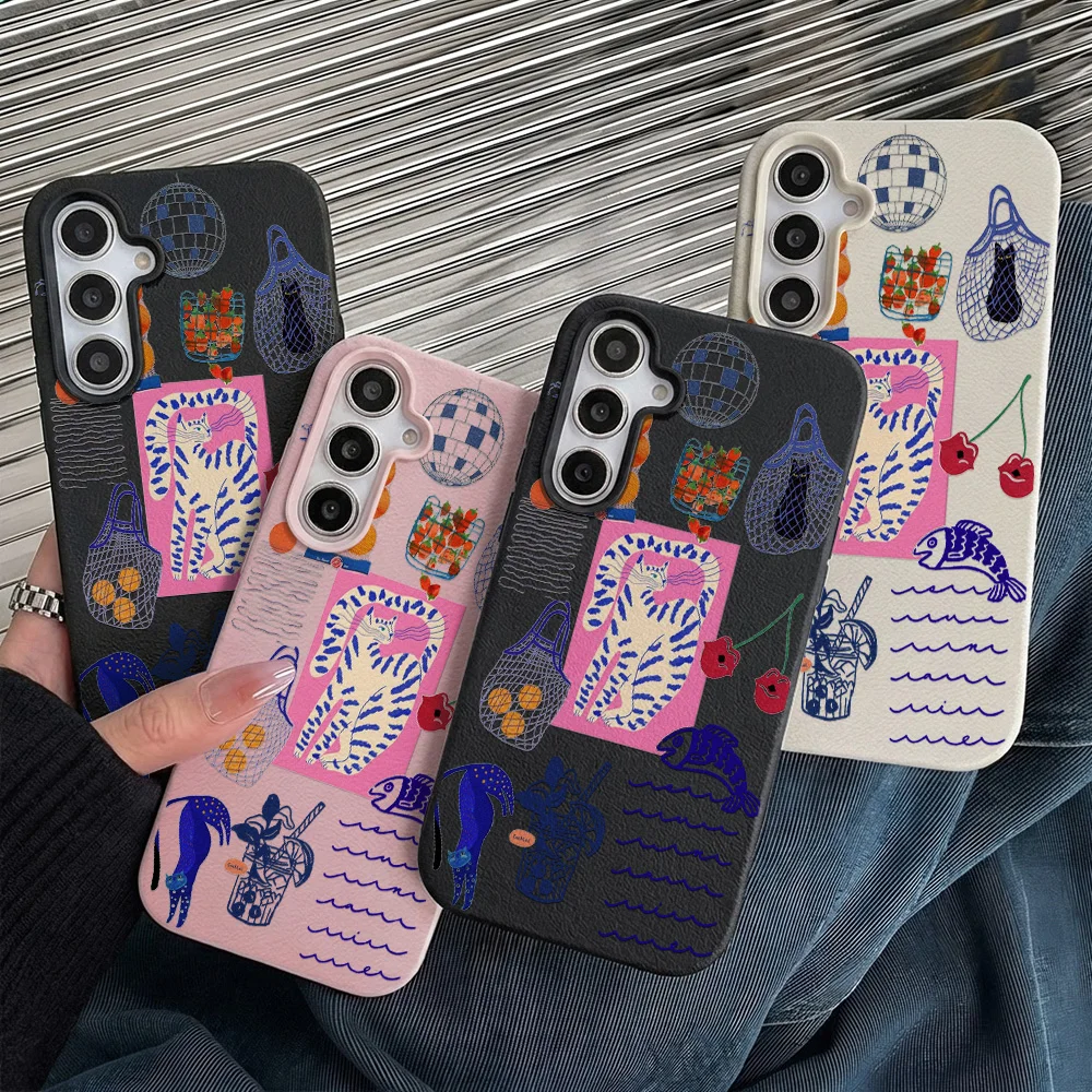 Phone Case for Samsung Galaxy S26 S25 S23 Ultra S24 FE A57 A56 A55 A54 A53 5G A07 A06 A15 4G Cases Blue striped tiger cat Fundas