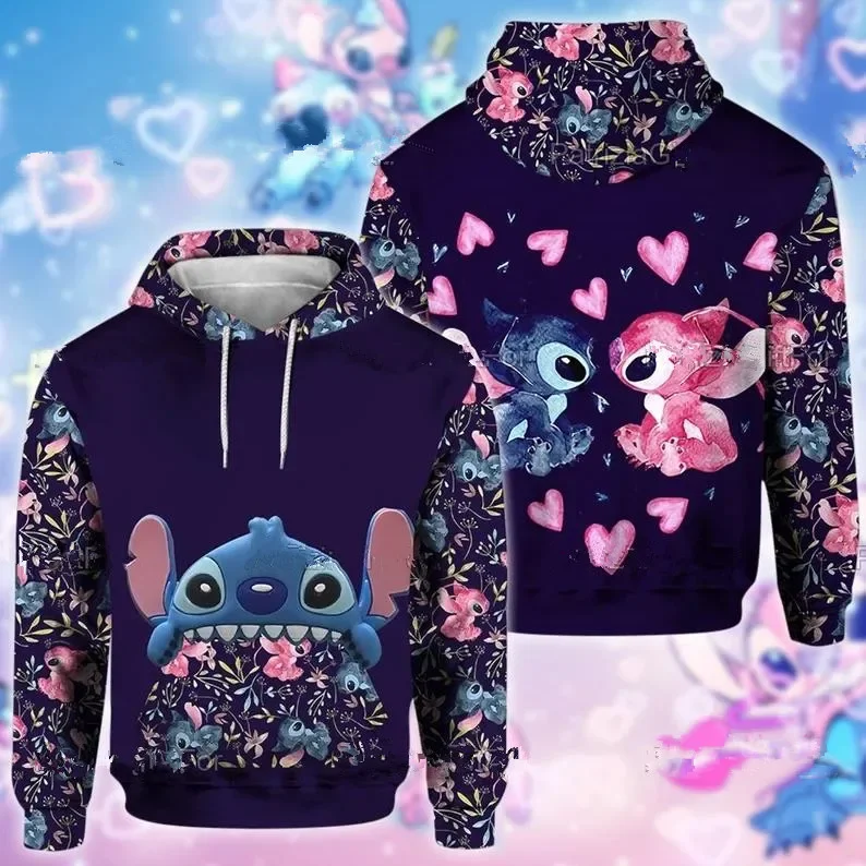 

2024 Disney Stitch 3D Men and Women Hoodie Fashion Apparel Stitch And Angel Hoodie Cute Stitch Fashion and Leisure Hoodie