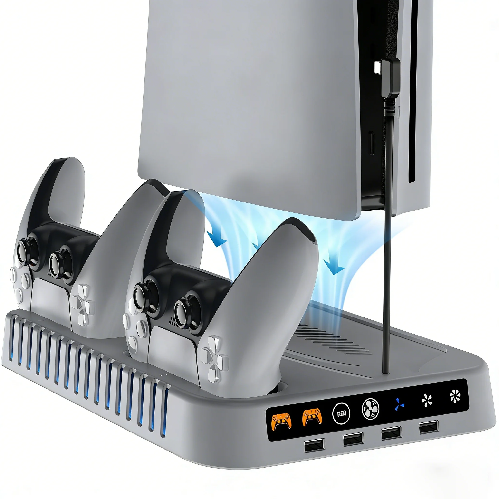

Многофункциональная док-станция DOBE TP5-5505 для PS5/PS5 Slim/PS5 Pro с охлаждением, вентилятором и подсветкой, быстрая зарядная база