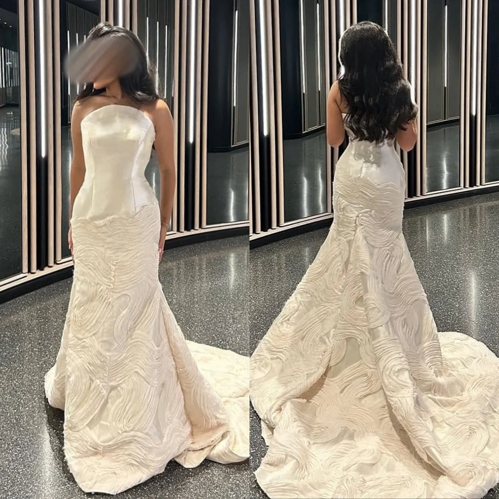 カスタマイズされたファッションセクシーなプリーツシャーリングマーメイドストラップレスロングドレスオーダーメイドの特別な日のドレス絶妙なサイズが利用可能クラシック