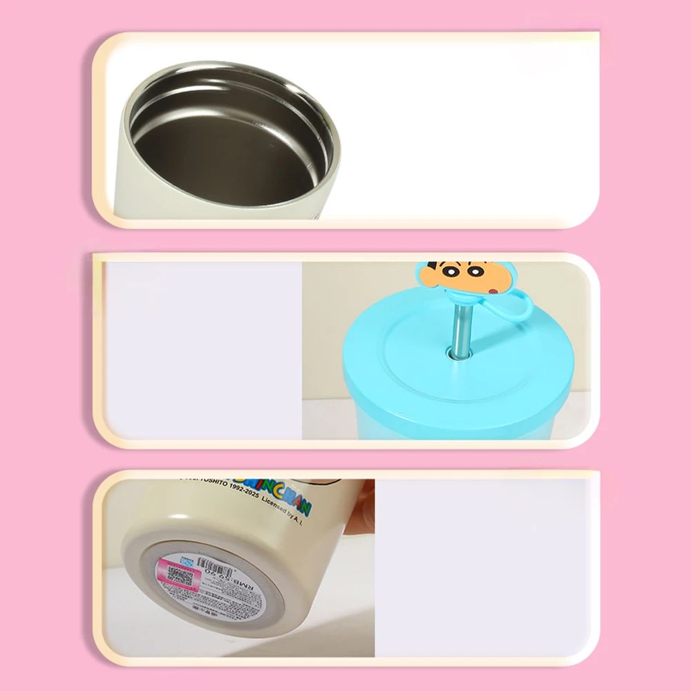 تلوين شين تشان كوب قارورة عازلة 635 مللي/21.47 أوقية Kawaii أنيمي الفولاذ المقاوم للصدأ معزول القش القدح مانعة للتسرب زجاجة ماء محمولة هدية