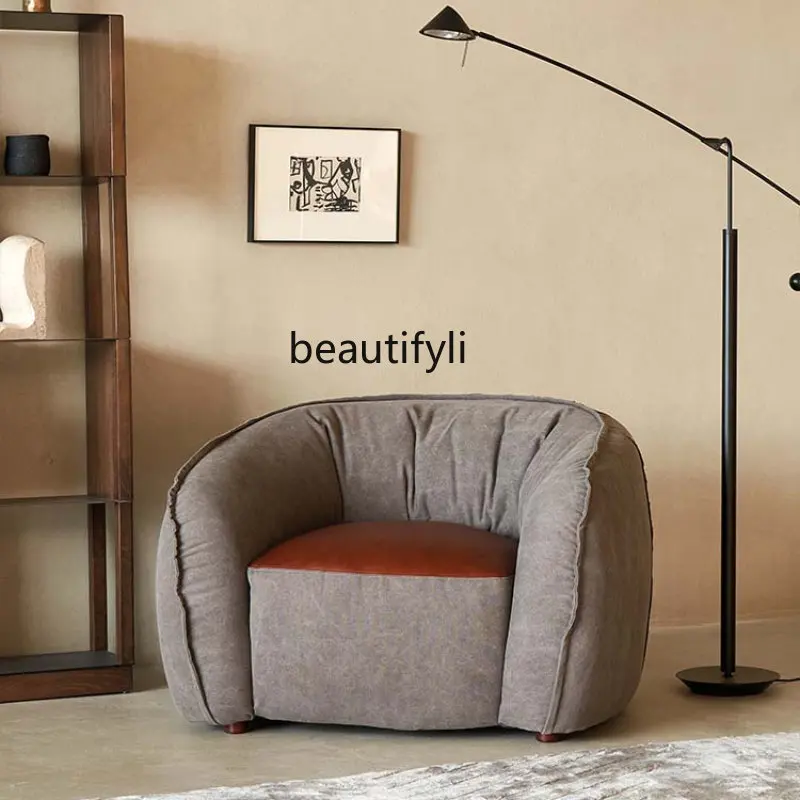 

Designer Niche Creative Leather Washed Canvas Long-Time Retro Silent Style Single Leisure Couch bedroom chair furniture