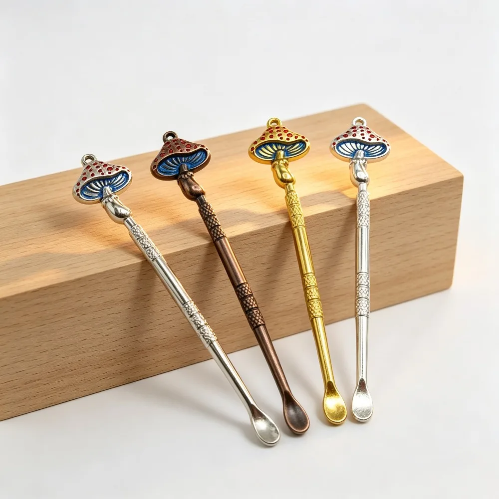 Mushroom Shaped Mini Metal Scoop Snuff Bottle Matching Wax Dabber Oil Spoon Portable Smoking Accessory view 6