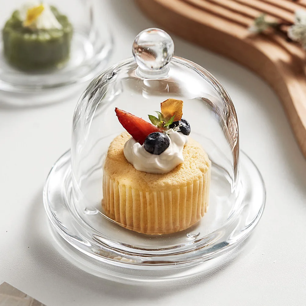 Snack Cover The Bell Jar Dessert Plate with Lid Glass Cake Cupcake Mini Holder Dish and Toddler