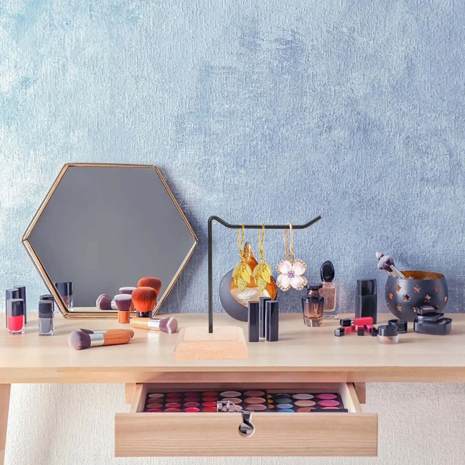 

Подставка для наушников с деревянным основанием, железная подставка для украшений, настольный органайзер для хранения ожерелий, браслетов, серег, домашний органайзер