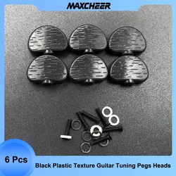 6Pcs Black Plastic Texture Guitar Tuning Pegs Tuners Machine Heads Replacement Button knob Handle Butterbean Cap Tip