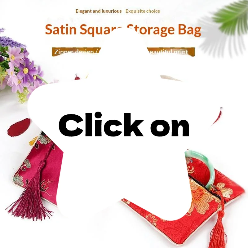 1PCS Random Chinese Brocade Square Storage Bag With Embroidery Pattern Tassel Zipper For Jewelry Small Items Daily Use