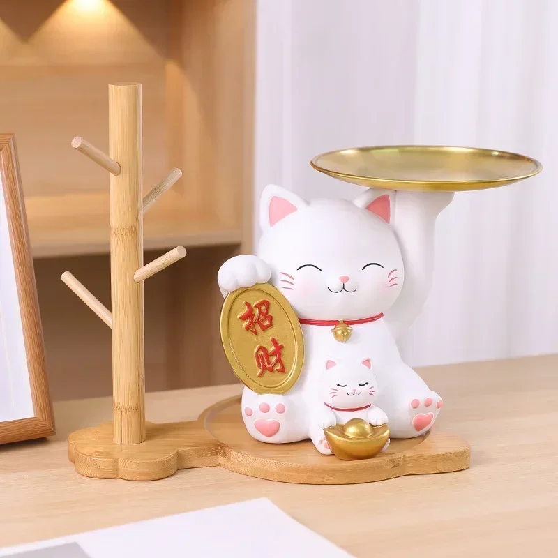 

Parent-child fortune cat Storage tray ornaments Light luxury resin Lucky cat craft gift Porch decoration Housewarming ornament