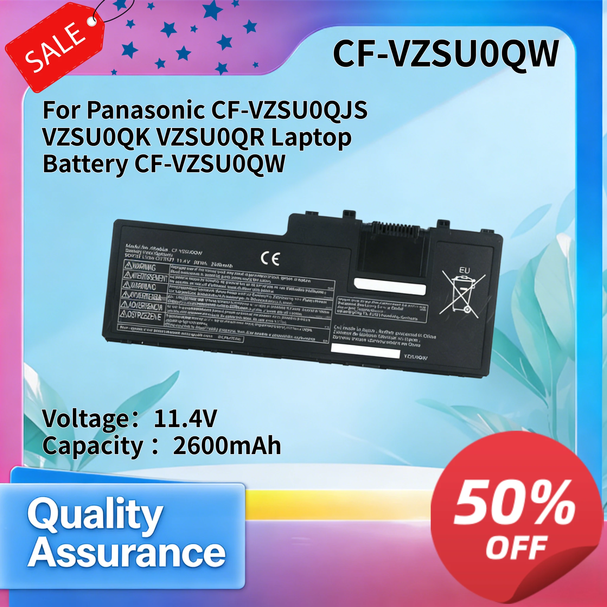 2600mAh 11.4v  Compatible with Panasonic CF-VZSU0QJS VZSU0QK VZSU0QR Laptop Battery CF-VZSU0QW