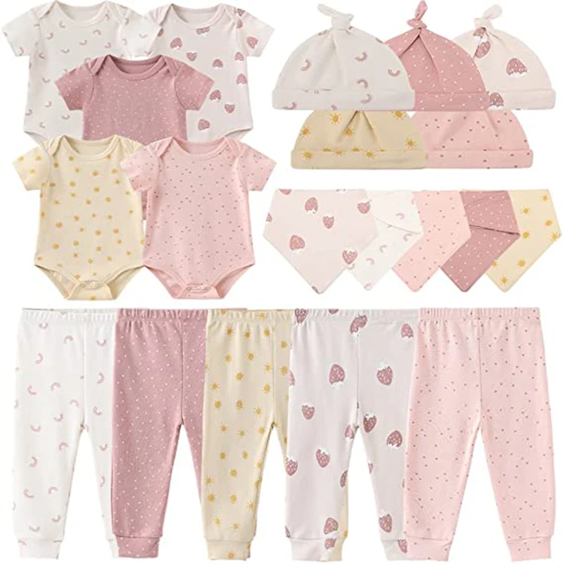 Nouveau-né unisexe coton bébé garçon vêtements ensembles body + pantalon + chapeaux + gants/bavoirs bébé fille vêtements dessin animé animaux Bebes