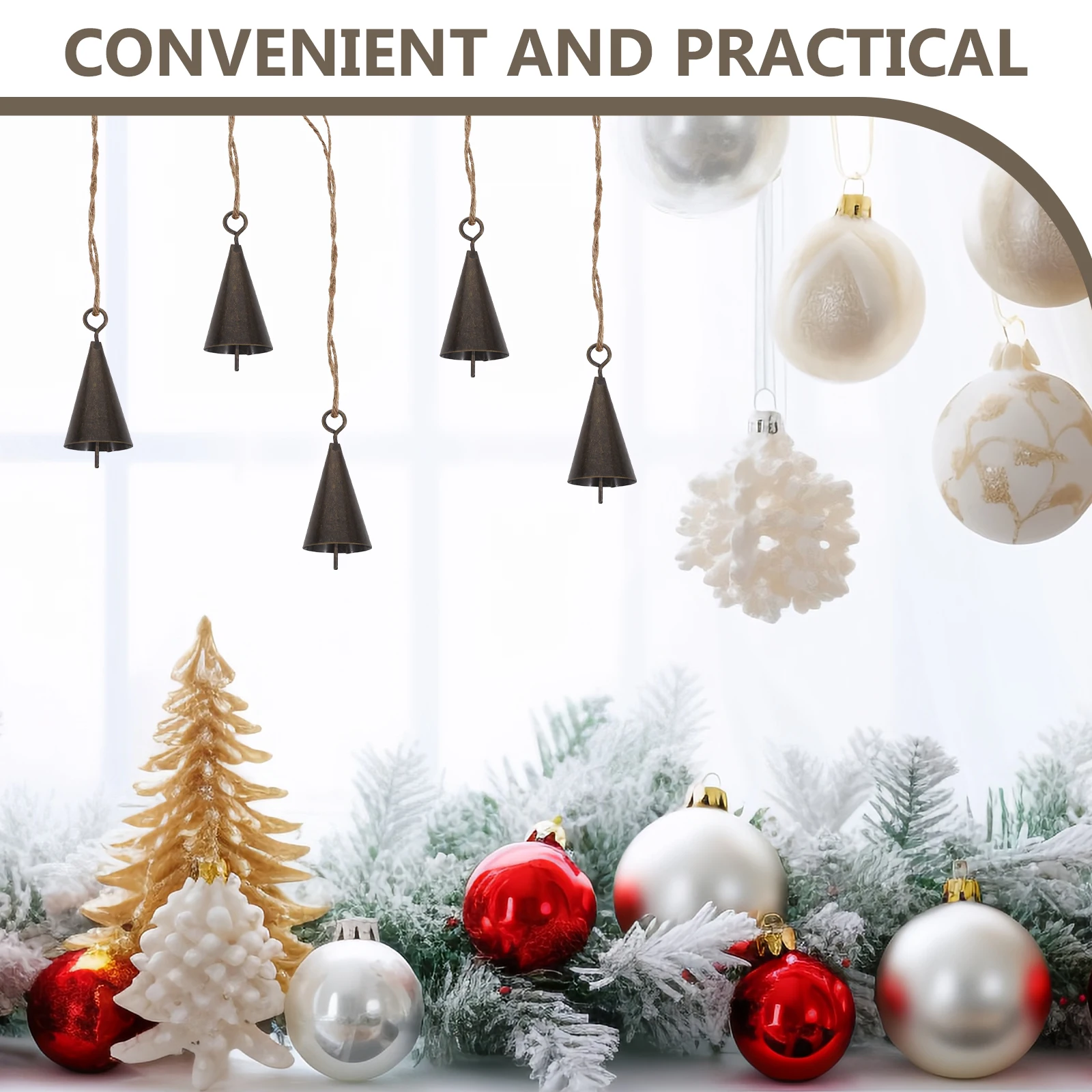 

5pcs 5 Pieces Vintage Decor Bell Ornaments for Christmas Tree Golden Wind Chimes