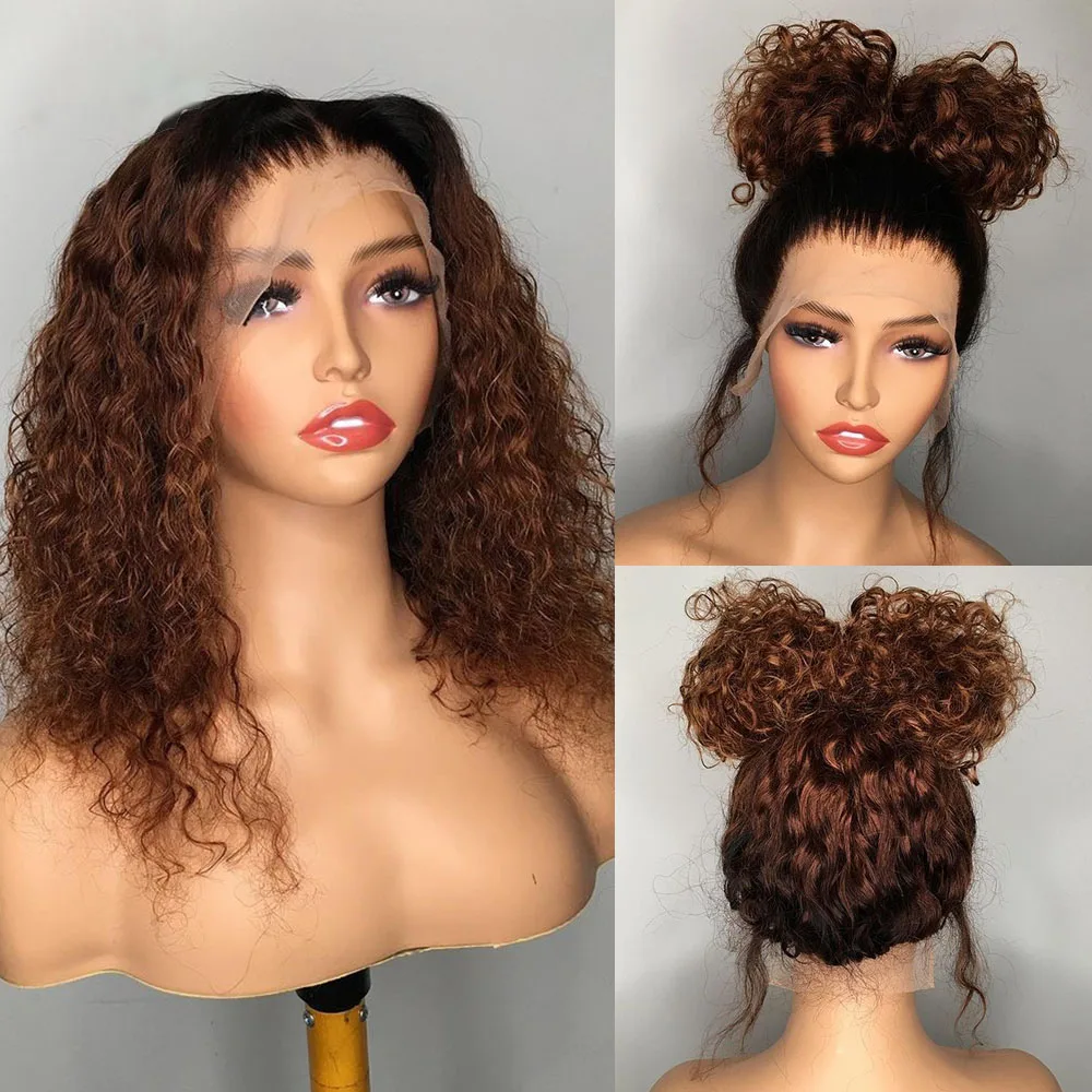 

Soft Ombre Brown 180Density 26”Long Natural Hairline Kinky Curly Deep Lace Front Wig For Black Women With Baby Hair Preplucked