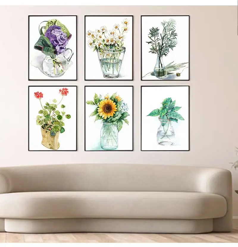 Sunflower Floral Lilac Watercolor Posters Boho Wall Art Canvas Painting Prints Pictures Nordic Style Living Room Interior Decor