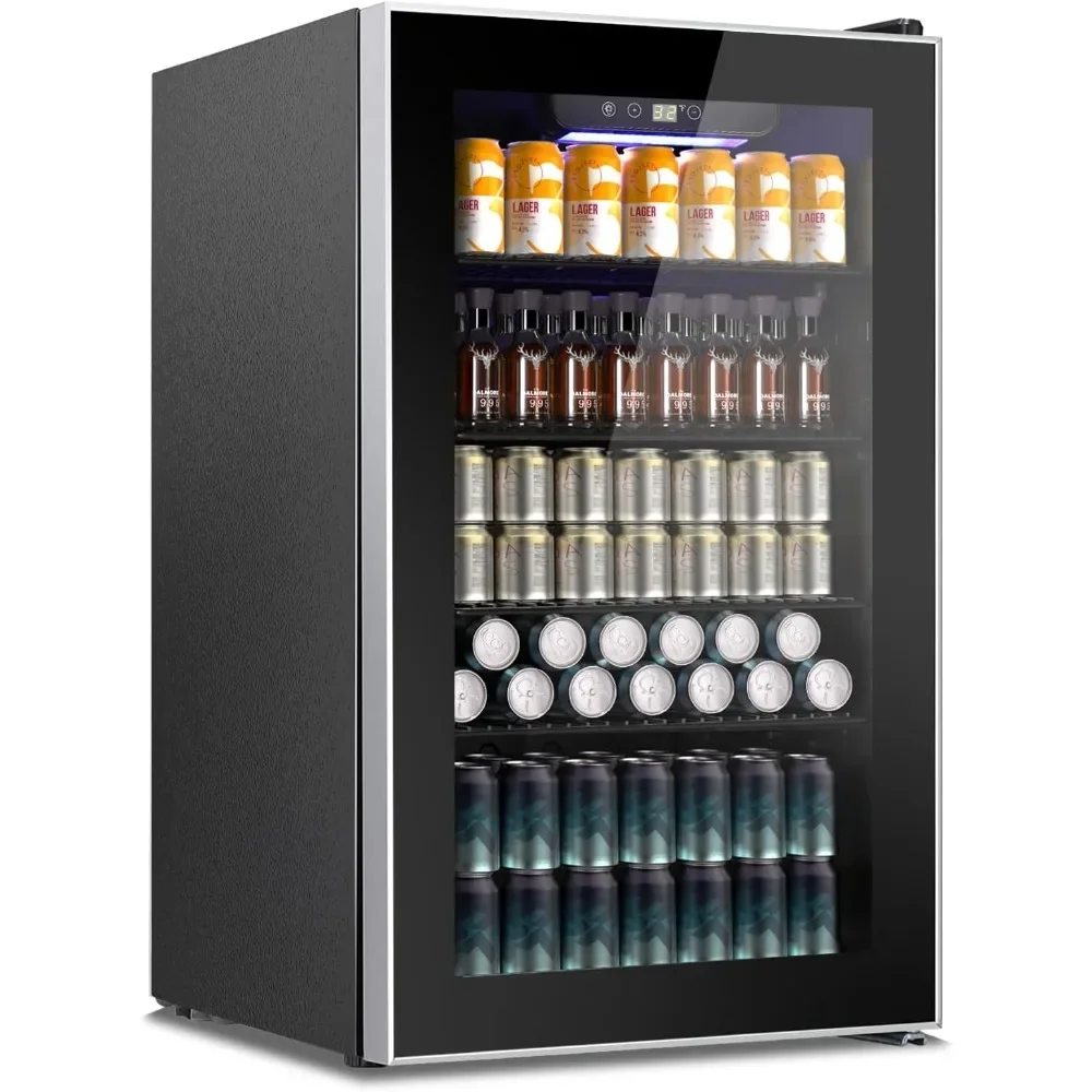 

Beverage Refrigerator and Cooler, Mini Fridge 130 Can, Little Cooler with Digital Display 32~61℉, Refrigerator with 4 Shelves