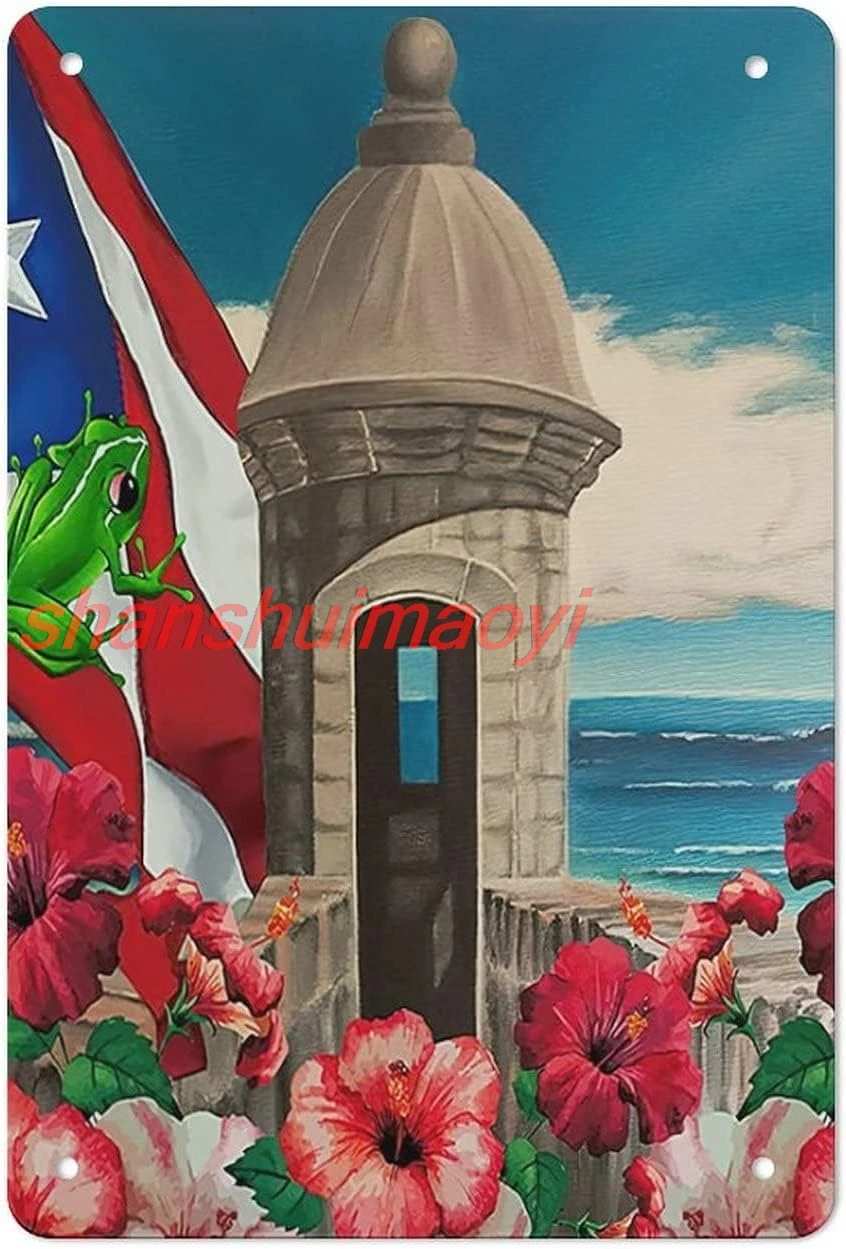 Puerto Rico Flag Metal Tin Sign Wall Art, Puerto Rican Frog Patriotic Metal Artwork, Puerto Rico Gifts Cafe Bar Home Decora GOOD