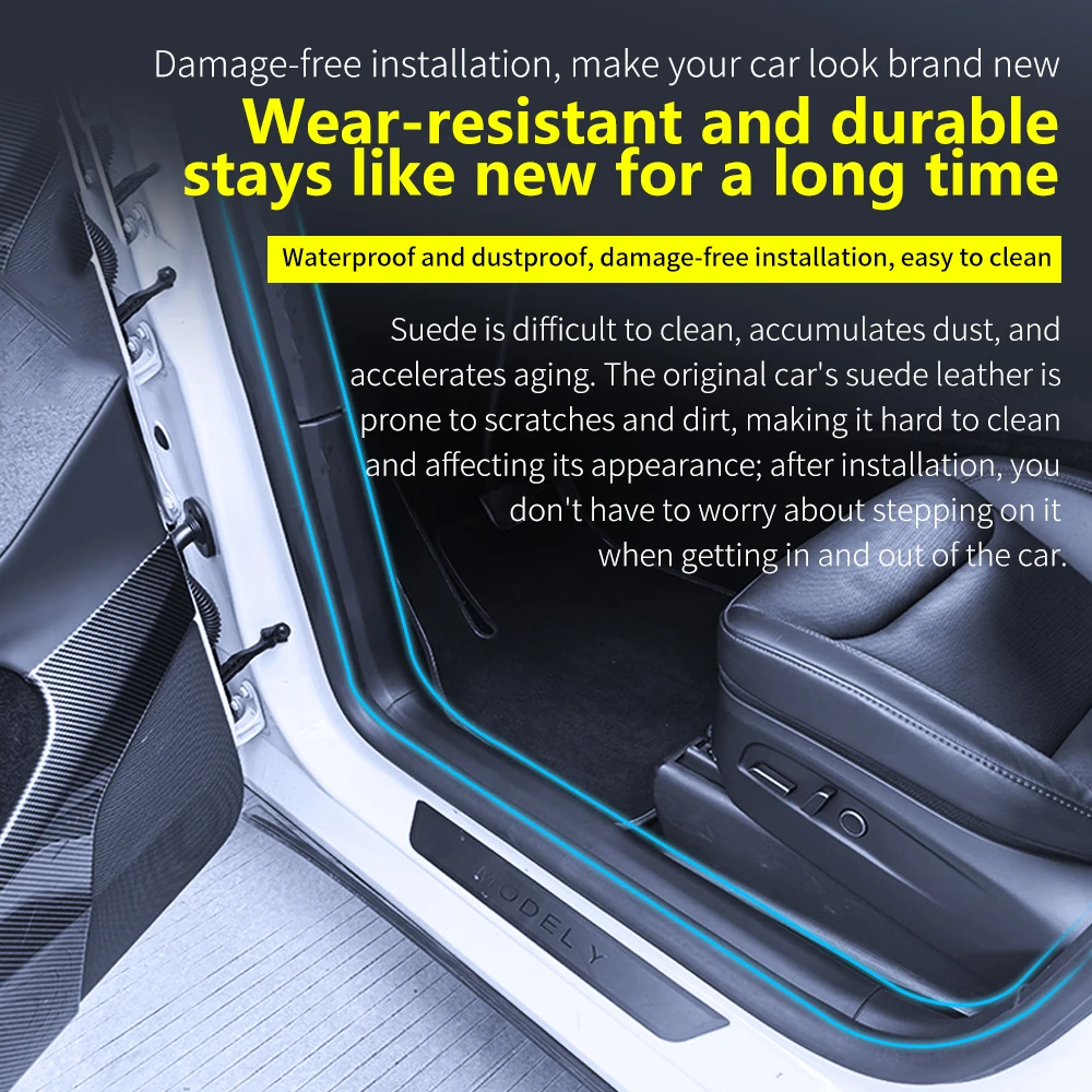 Heenvn ﻿8 PCS Front Rear Door Sill Protector For Tesla Model Y Juniper 2026 Threshold Strip Anti-kick Guard Pad Car Accessories