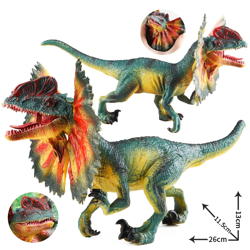 Oenux Jurassic Carnivorous Dilophosaurus Solid PVC Dinosaur Toy Action Figures Animal Model Collection Kids Gift