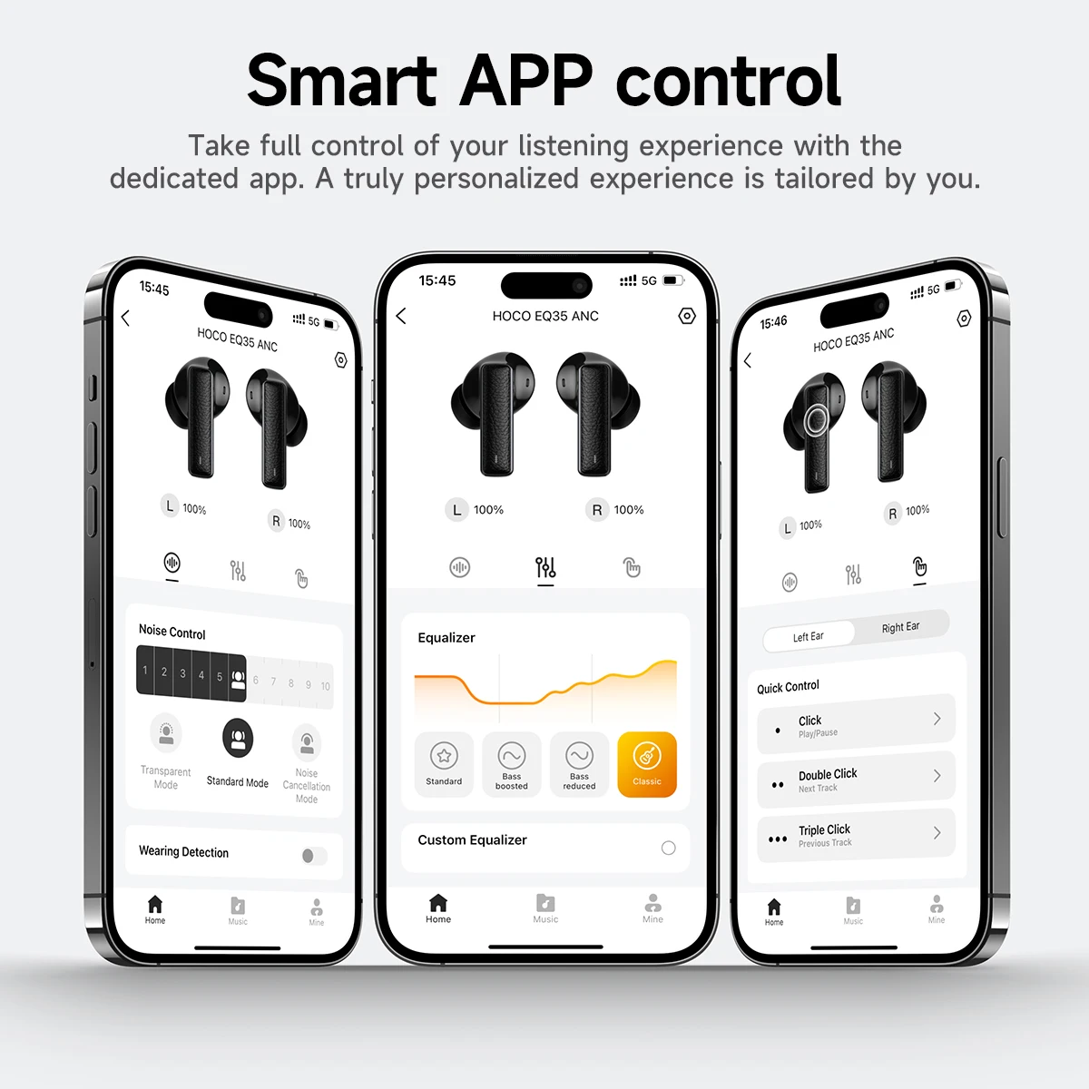 HOCO ANC Noise Reduction True Wireless Earbuds with 6 Mic HiFi Audio Muisc Earphone ENC Call Noise Cancellation App Control EQ35