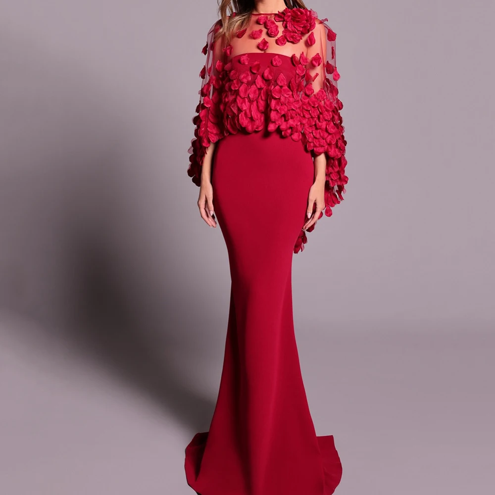 

Вечерние платья русалки по индивидуальному заказу, длиной до пола, с круглым вырезом, без рукавов, платье для выпускного вечера, модное палантин с цветами, простое драпированное вечернее платье