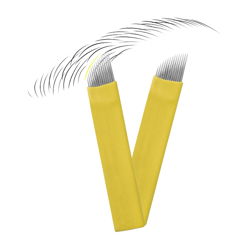 100pcs Microblading Needles Tebori Tattoo Blades 0.2mm Yellow Manual Eyebrow Blades For 3D Embroidery Manual Tattoo Pen Gun