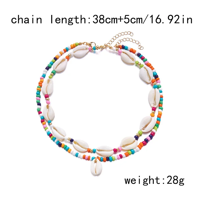 Simple Rice Beads Seashell Pendant Necklace for Women Colorful Handmade Jewelry Summer Beach Choker Neck Chain Gift Collar
