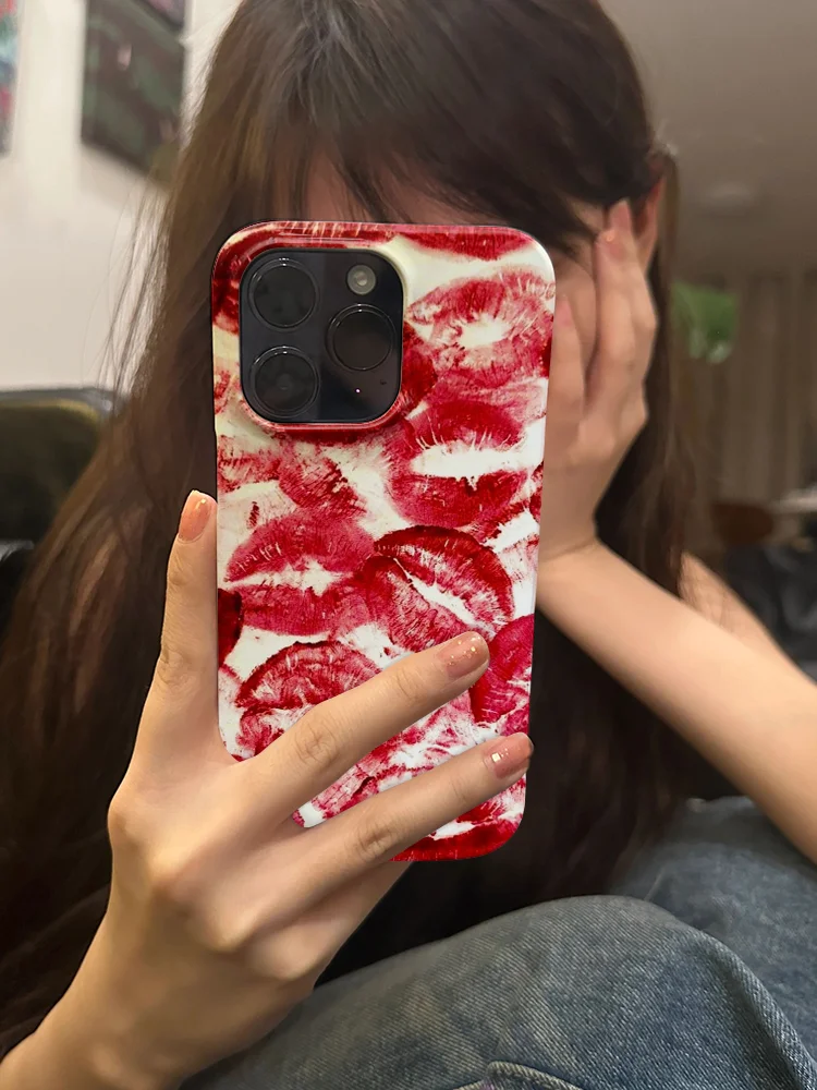INS Sexy Red Lips Shockproof Case for iPhone 16 15 14 13 Pro Max Back Phone Cover for 12 11 Pro Plus 8 7 X XS Acrylic Cover