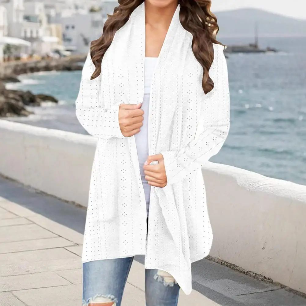

Women Long Crochet Cardigan Knitted Jacket for Women Long Crochet Cardigan Sweater Open Front Knitted Coat Hollow Eyelet Outwear