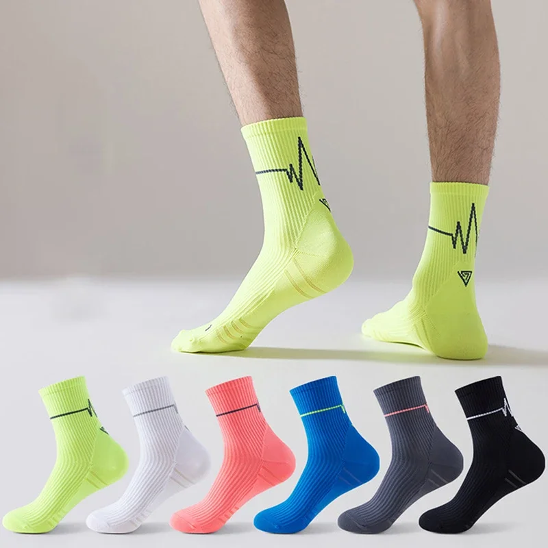 1/3 쌍 전문 러닝 양말 남성 여성 마라톤 화이트 라인 사이클링 양말 남성 레이디 스포츠 러닝 스포츠 양말