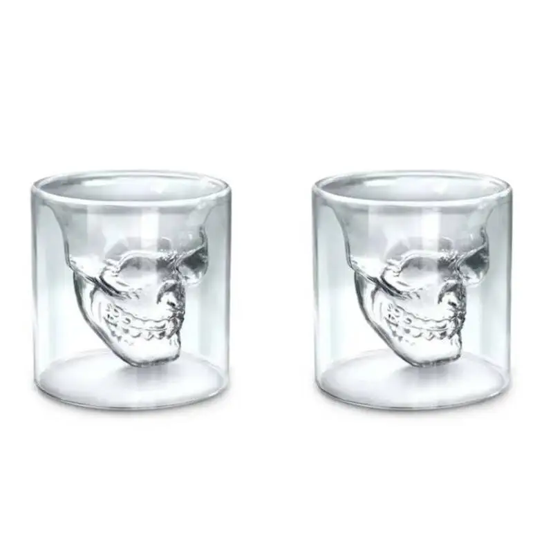 2/4 قطعة مزدوجة جدار الجمجمة رئيس كريستال ويسكي النار كوب الفودكا شرب بار نادي البيرة النبيذ الزجاجة الإبداعية فنجان الشاي عصير القدح