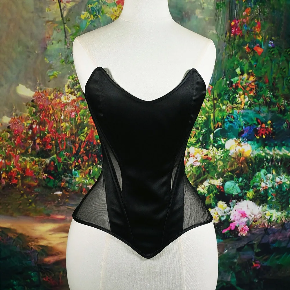 Sexy Mesh Fishbone Tube Top Frauen Ärmellose Bandage Shapewear Schwarz Korsett Durchsichtig Camisoles Abend Party Bodycon Tanks