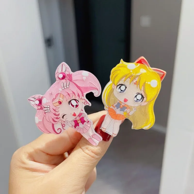 10PCS Sailor Moon Girls Cartoon Cute Hair Clips Kids Anime Acrylic Hair Accessories Children Charms Fashion Headwear Kawaii Gift