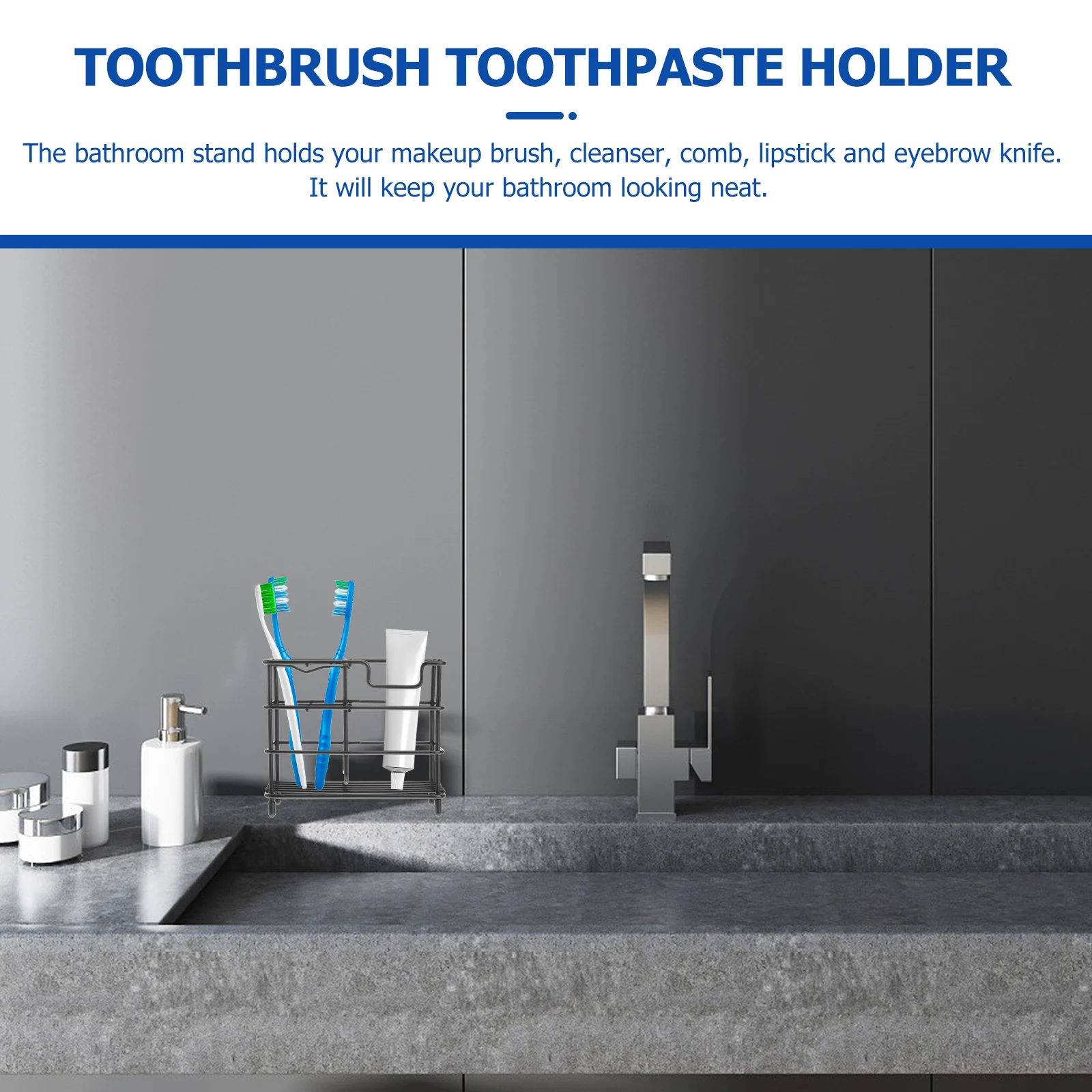 

Toothbrush Toothpaste Holder Rack Bathroom ganizer Storage Silver Stainless Steel Thickened Material Waterproof Moisture Proof