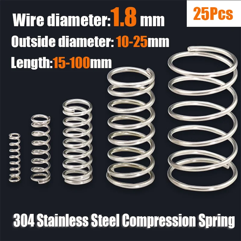 

[25Pcs]Compression Spring With a Wire diameter of 1.8mm, 304 Stainless Steel Material, High-strength and Corrosion-resistant