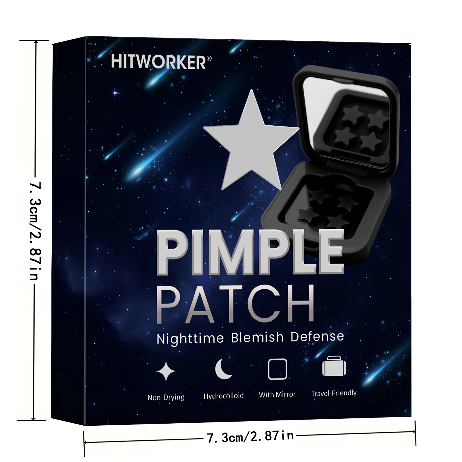 Patches de acne pretos em forma de estrela em caixa espelhada de 60 peças – hidrocolóide, ocultando, leve e para limpar os poros
