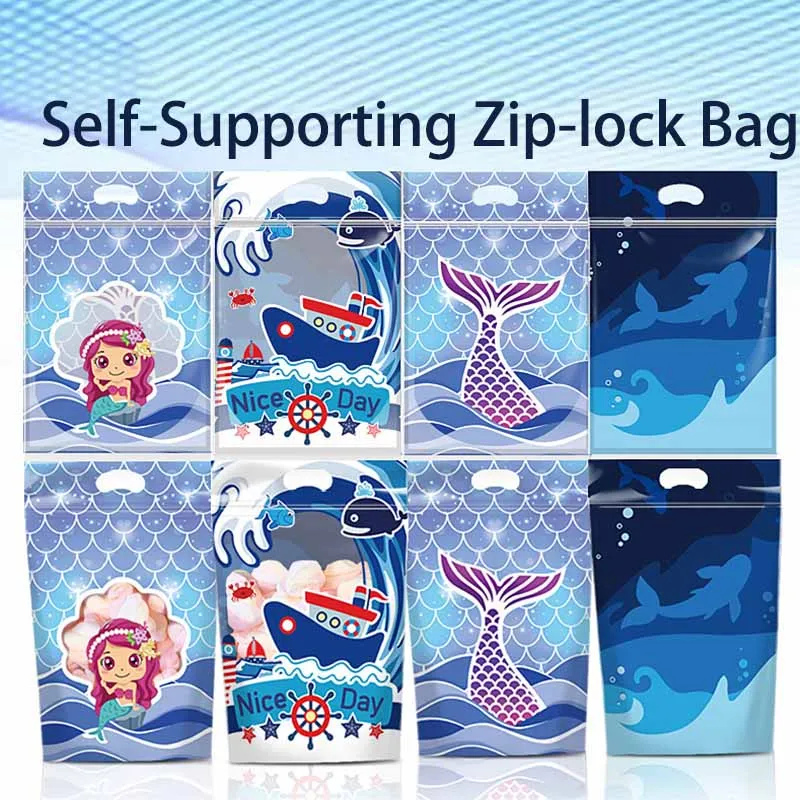 Mermaid Marine Animals Self-Supporting Zip-lock Bag Cookies Candy Goodies Snack Pocket Bakery Packaging Party Birthday Gift Bag