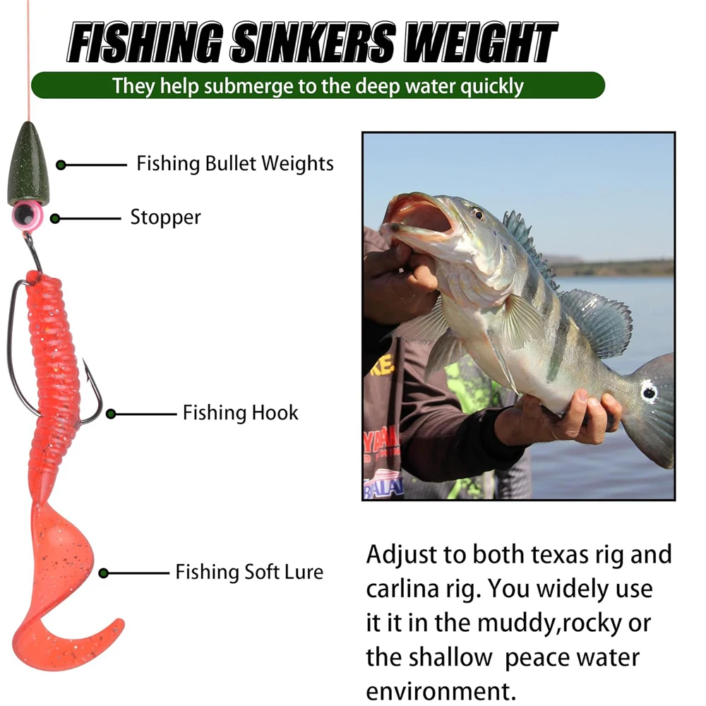 10/15/20Pcs Fishing Weights Sinkers Bullet Shape Worm weight Fishing Sinker for Bass Fishing Texas Rigs Fishing tackle 1.75g~10g