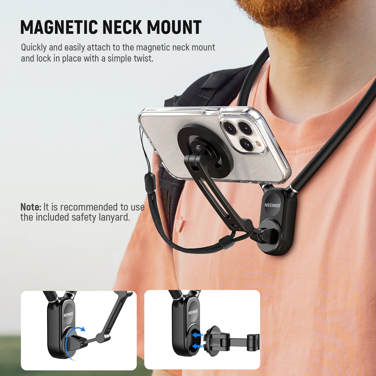 Neewer Magnetic Neck Holder for Action Camera & Phone, Hands Free Neck Tripod Chest Mount Compatible with GoPro DJI Insta360