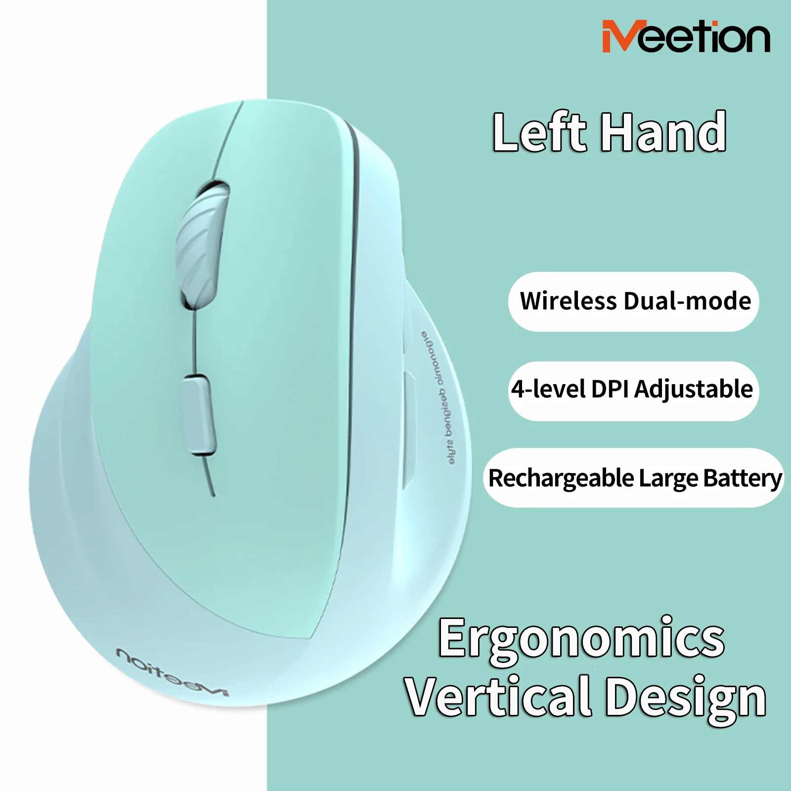 Left Hand Wireless 2.4G Bluetooth Dual-mode Mouse Vertical Ergonomics Design Rechargeable RGB Lighting 2400 DPI Office Use Mause