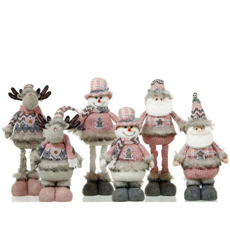 Christmas doll ornaments pink old man snowman elk standing Christmas decoration retractable Christmas Party Holiday Home Decor