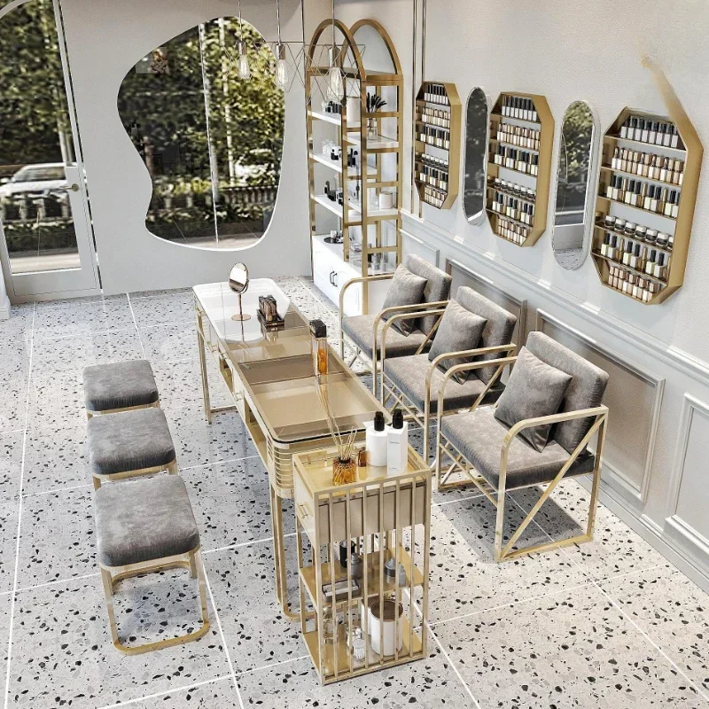 

Professional Beauty Salon Tables Manicure Makeup Luxury Glass Modern Nail Tables Living Room Scrivania Onicotecnica Furniture