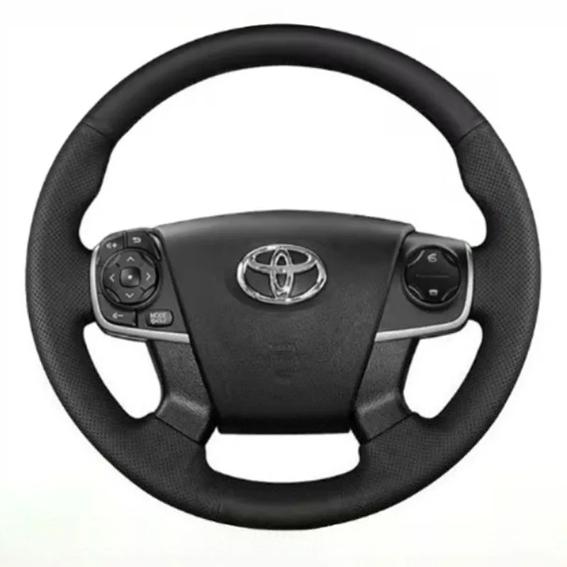 

For Toyota Camry 2012 - 2014 Hand-stitched renovation wear-resistant Non-slip black Leather car steering wheel cover