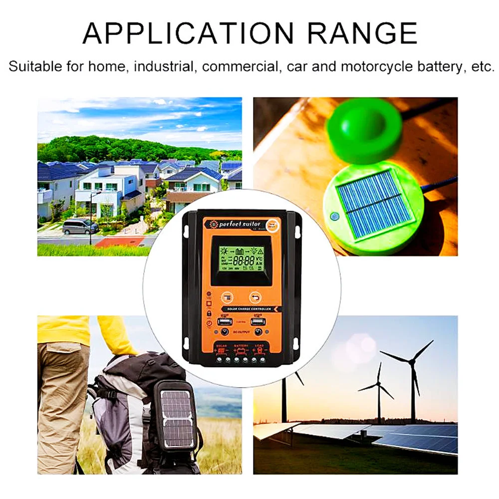 MPPT Solar Charge Controller 12V 24V 30A 50A 70A Dual USB 5V LCD Display Solar Panel Battery Regulator for Renewable Energy Syst